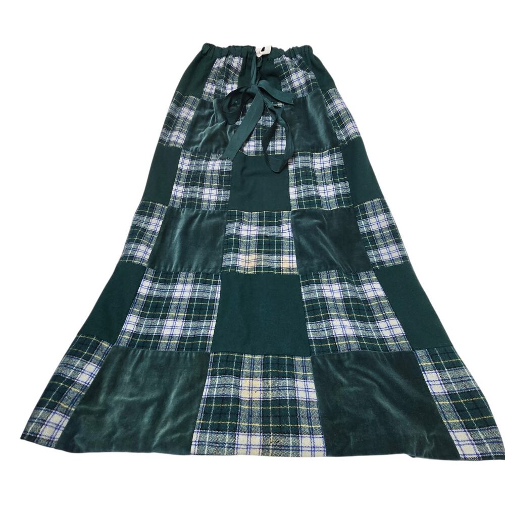 Vtg Mr. Hank 1970's Wool Plaid Patchwork Red Skirt Elastic Waist Boho Peasant